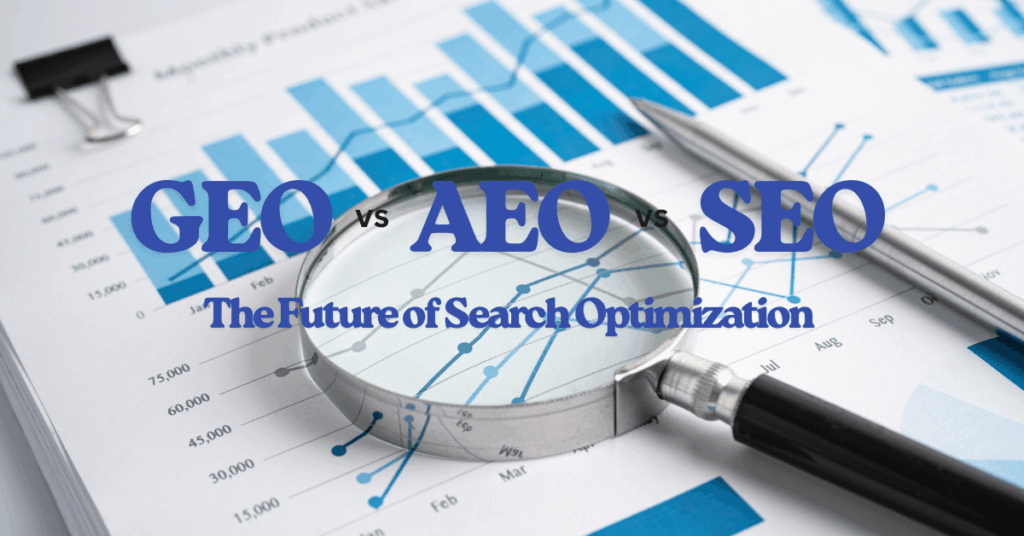 An image of GEO vs AEO vs SEO in generative engine optimization