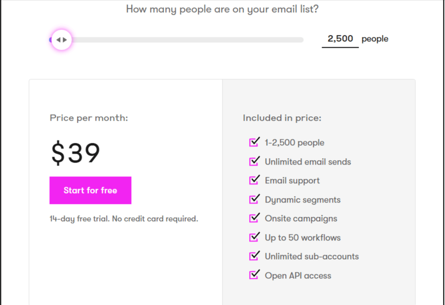 Drip pricing in best email marketing platforms 2026